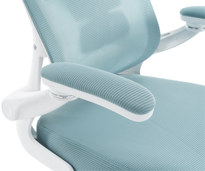 Fotel biurowy ergonomiczny obrotowy siateczkowy bujany krzesło błękitno-biały Prime