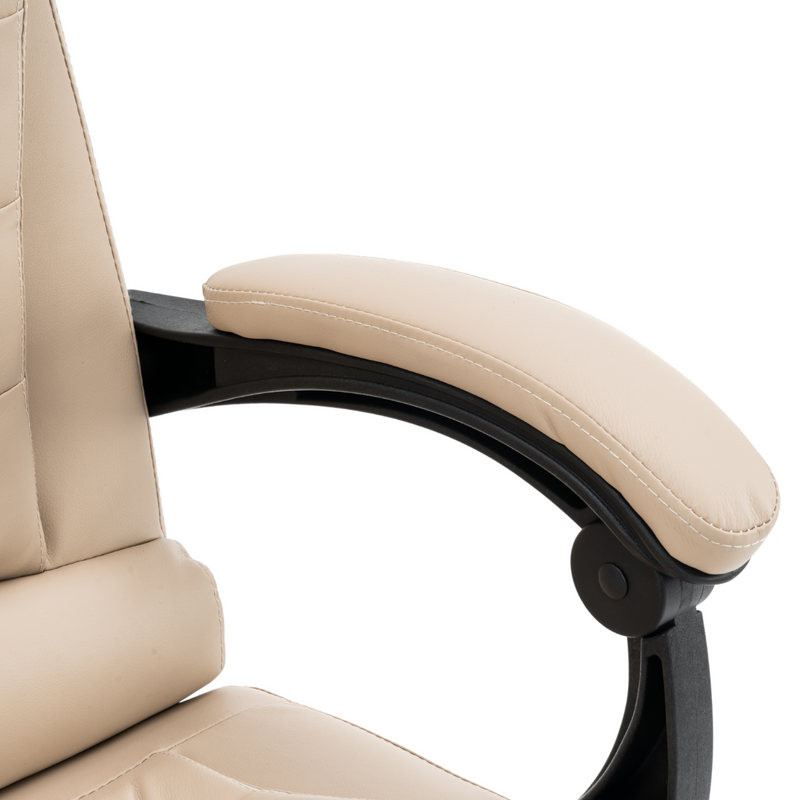 Fotel biurowy ergonomiczny obrotowy bujany krzesło z podnóżkiem ekoskóra beżowy Relax