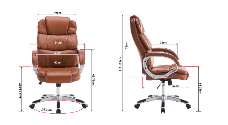 Fotel biurowy ergonomiczny obrotowy krzesło ekoskóra brązowy Grand