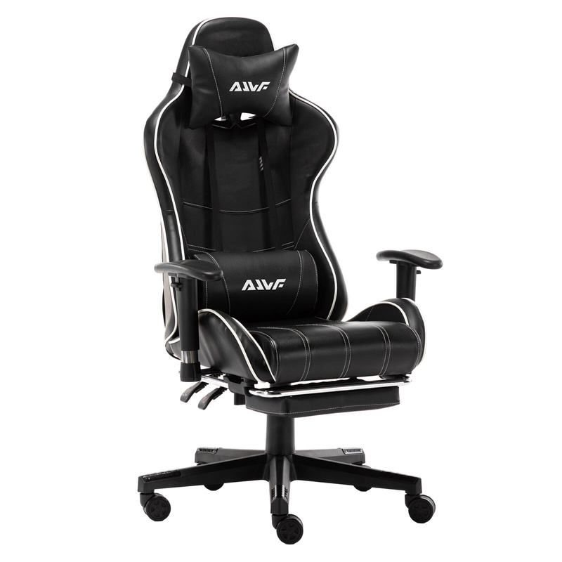 Fotel dla gracza gamingowy ergonomiczny kubełkowy krzesło z podnóżkiem czarno-biały Corpo