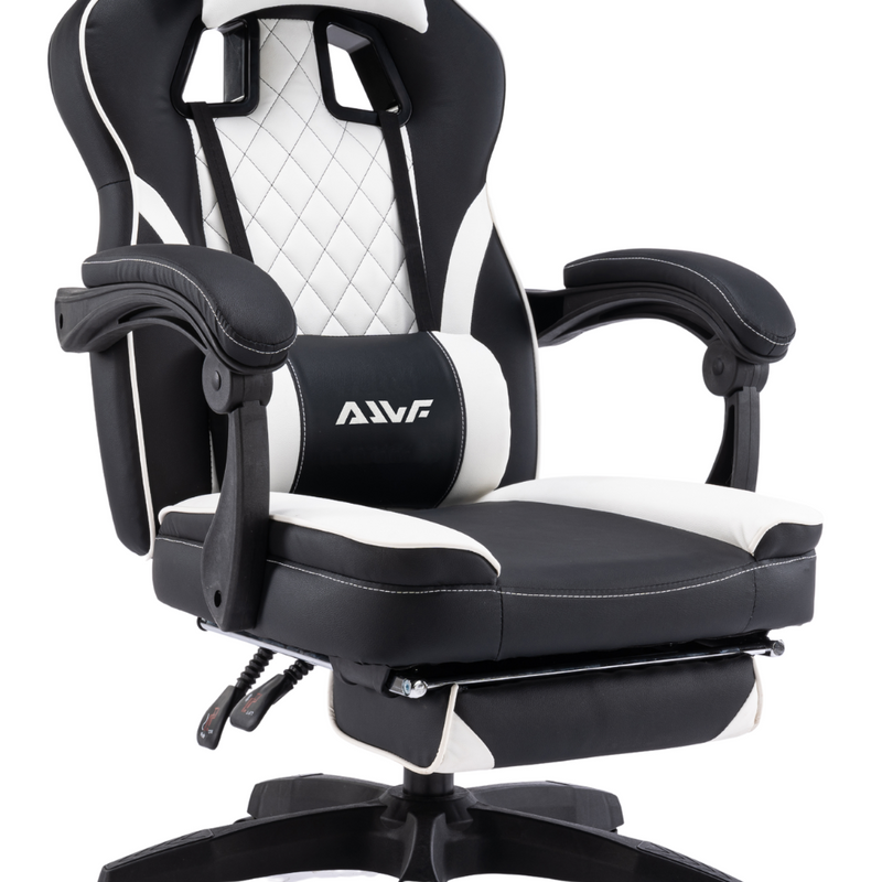 Fotel gamingowy z podnóżkiem ekoskóra krzesło dla gracza biurowy ergonomiczny czarno-biały Champion