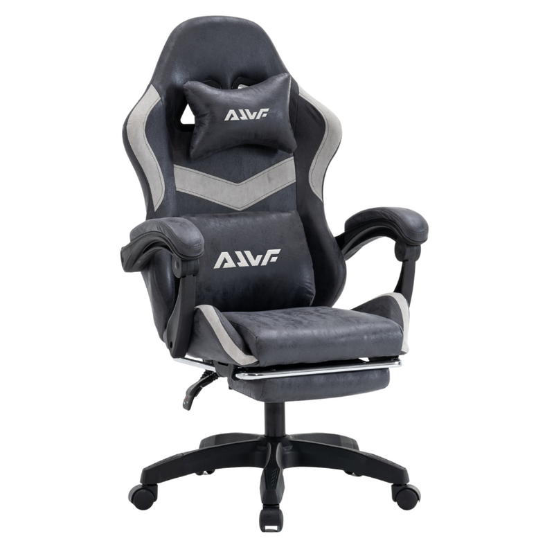 Fotel gamingowy z podnóżkiem ekoskóra krzesło dla gracza biurowy ergonomiczny czarno-szary Empo