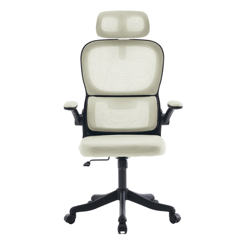 Fotel biurowy ergonomiczny obrotowy siateczkowy bujany beżowo-czarny Classic