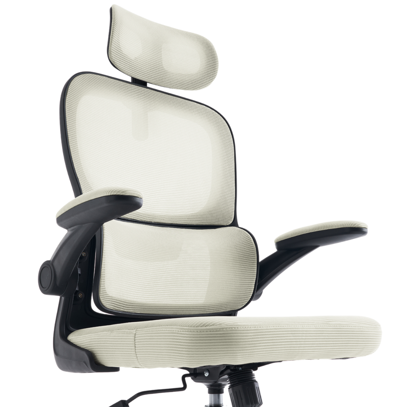 Fotel biurowy ergonomiczny obrotowy siateczkowy bujany beżowo-czarny Classic