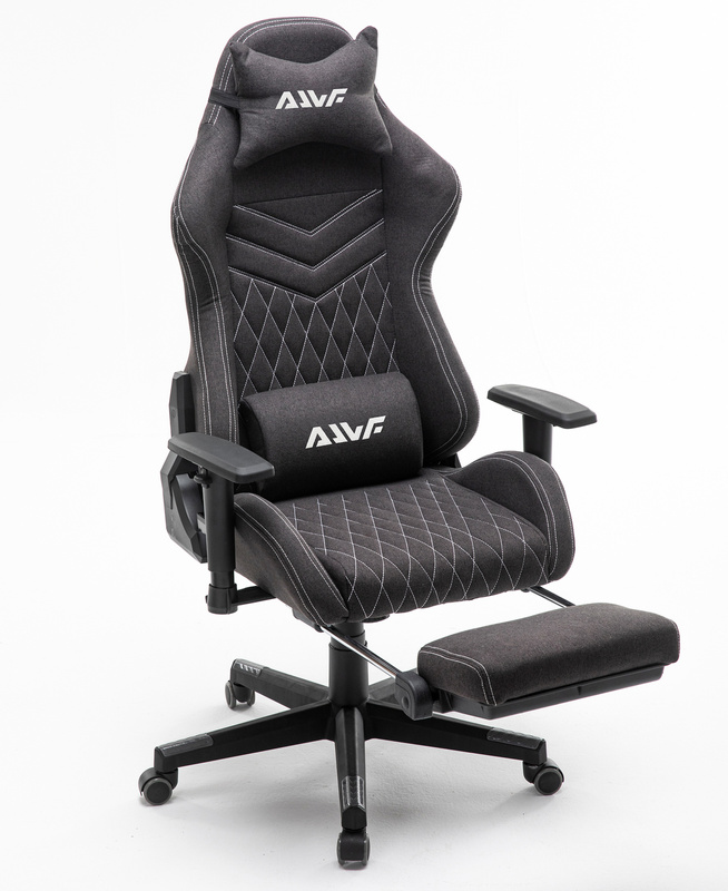 Fotel dla gracza gamingowy kubełkowy materiałowy ergonomiczny krzesło z podnóżkiem czarny Modern