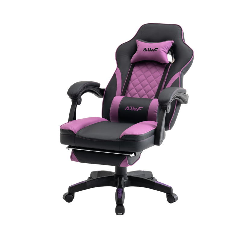 Fotel gamingowy z podnóżkiem ekoskóra krzesło dla gracza biurowy ergonomiczny czarno-fioletowy Champion