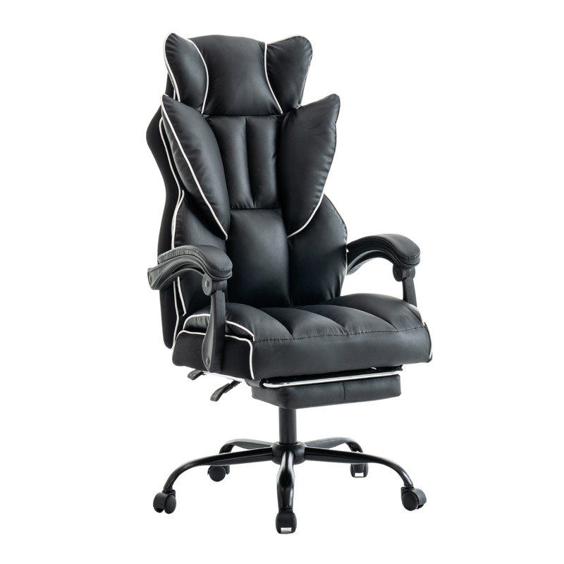 Fotel biurowy ergonomiczny obrotowy krzesło z podnóżkiem czarno-biały Premium