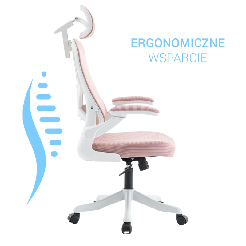 Fotel biurowy ergonomiczny obrotowy siateczkowy bujany krzesło różowo-biały Prime