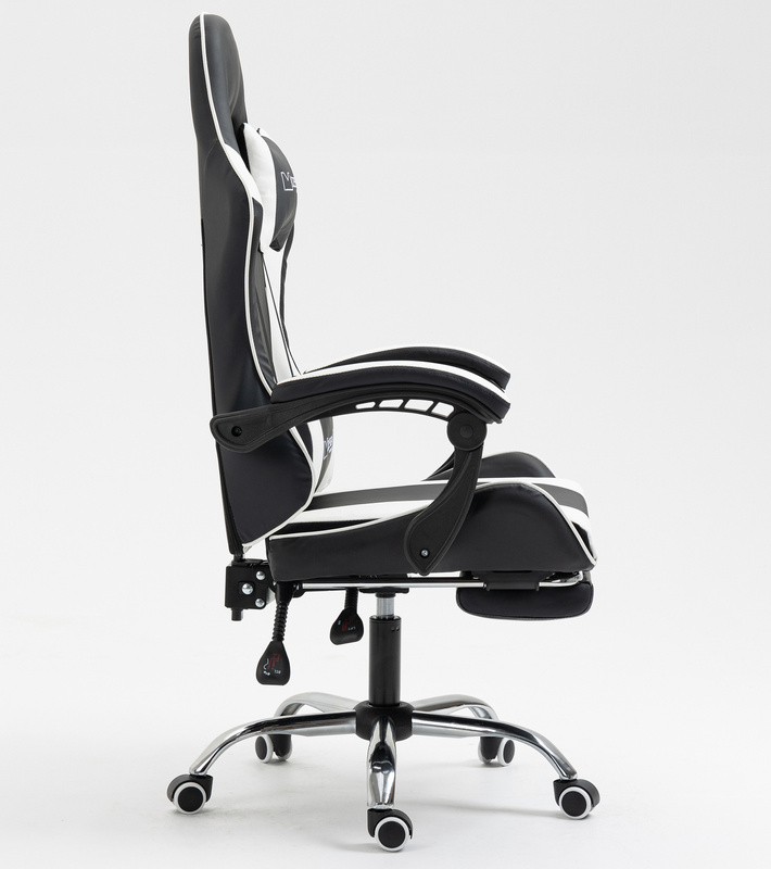 Fotel dla gracza gamingowy obrotowy krzesło z podnóżkiem biało-czarny Boss