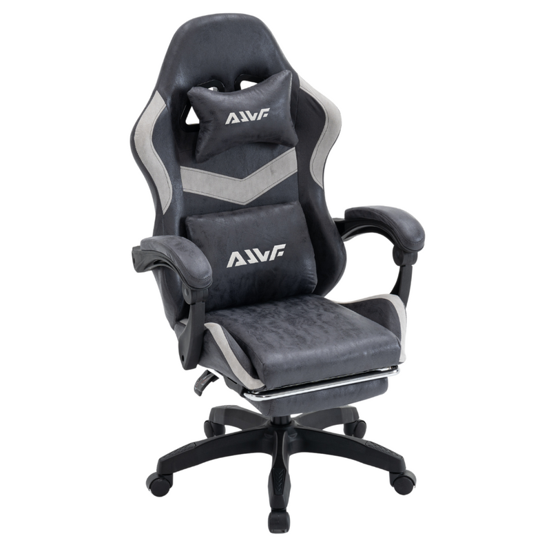 Fotel gamingowy z podnóżkiem ekoskóra krzesło dla gracza biurowy ergonomiczny czarno-szary Empo