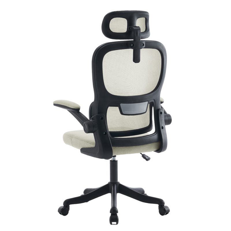 Fotel biurowy ergonomiczny obrotowy siateczkowy bujany beżowo-czarny Classic