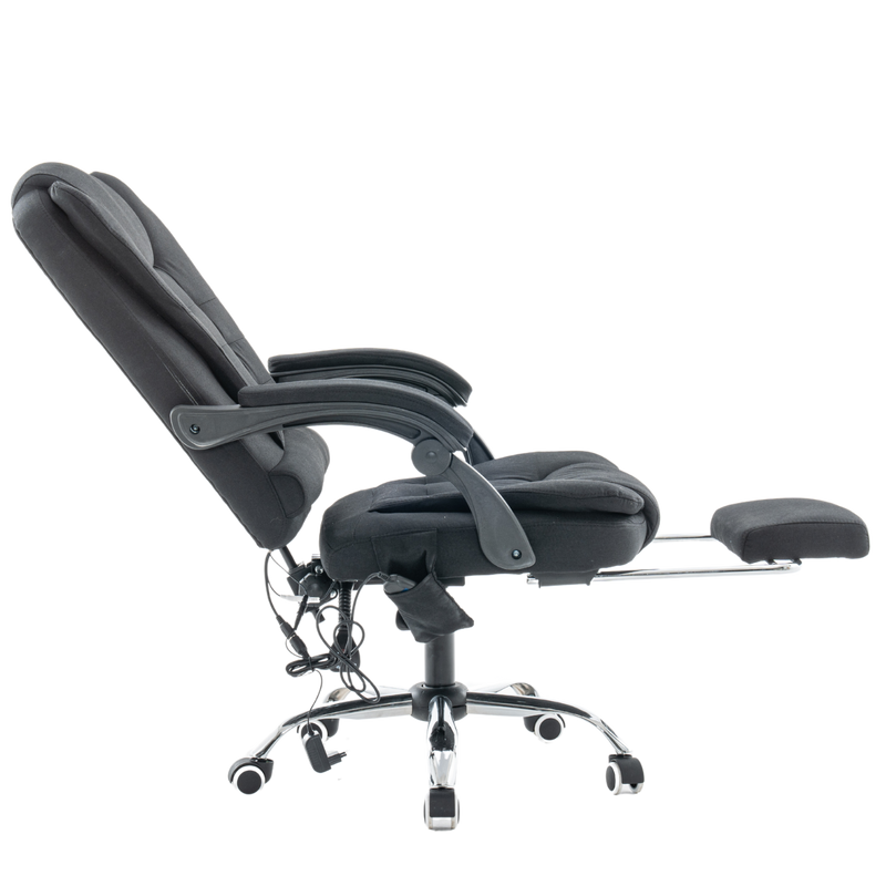 Fotel biurowy materiałowy ergonomiczny obrotowy krzesło z podnóżkiem FUNKCJA MASAŻU czarny Comfort Plus+