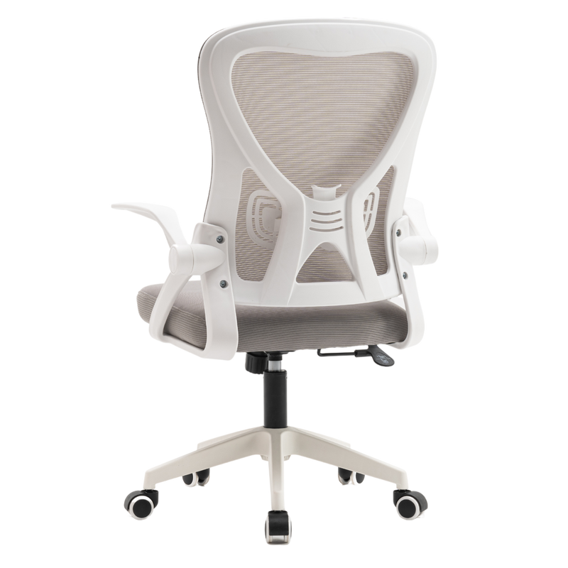 Fotel biurowy ergonomiczny obrotowy siateczkowy bujany krzesło biało-szary Simple