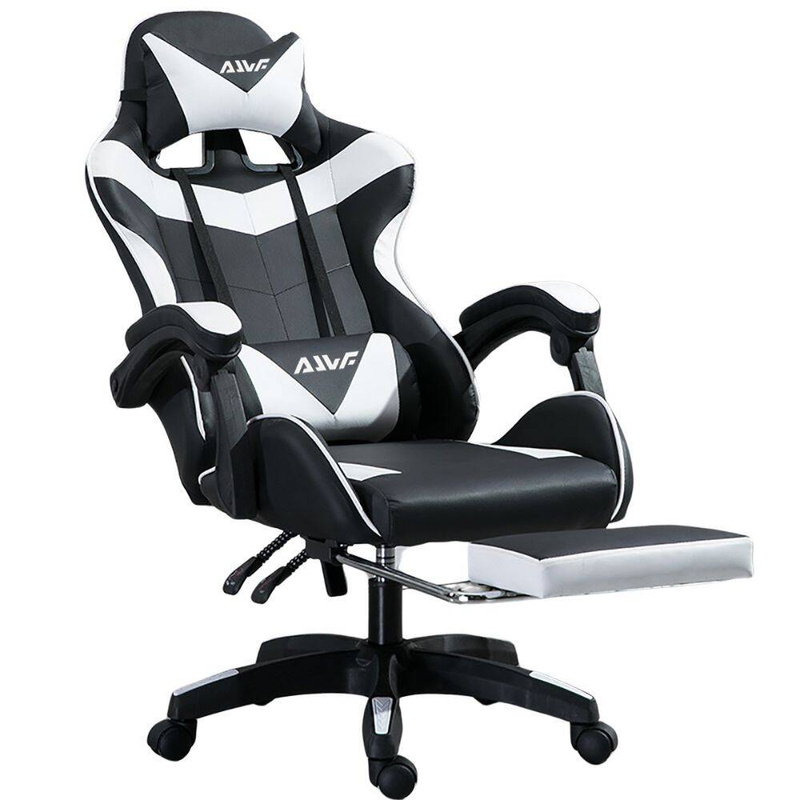Fotel dla gracza gamingowy krzesło z podnóżkiem ergonomiczny biurowy obrotowy biało-czarny Sienna