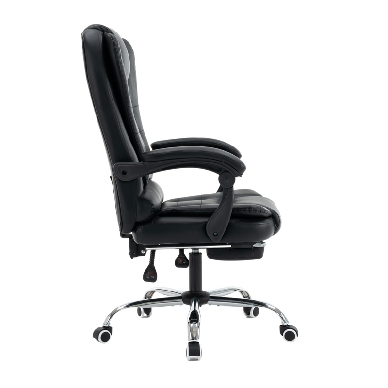 Fotel biurowy ergonomiczny obrotowy bujany krzesło z podnóżkiem ekoskóra czarny Relax