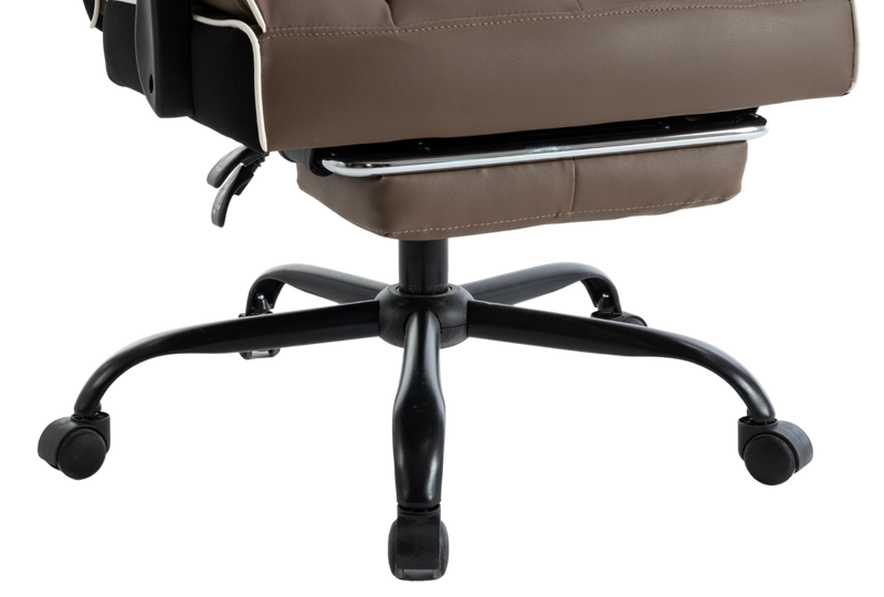 Fotel biurowy ergonomiczny obrotowy krzesło z podnóżkiem brązowy Premium