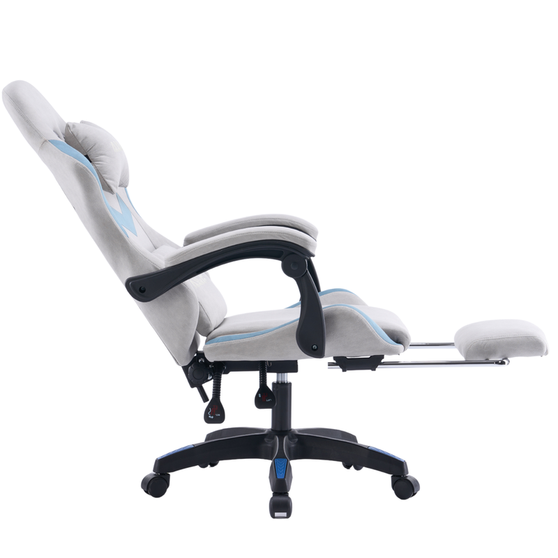 Fotel gamingowy z podnóżkiem zamszowy materiałowy krzesło dla gracza biurowy ergonomiczny szaro-niebieski Empo