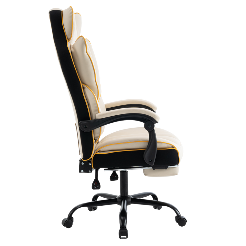 Fotel biurowy ergonomiczny obrotowy krzesło z podnóżkiem beżowo-złoty Premium