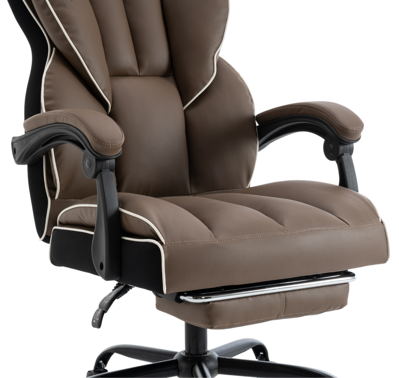 Fotel biurowy ergonomiczny obrotowy krzesło z podnóżkiem brązowy Premium