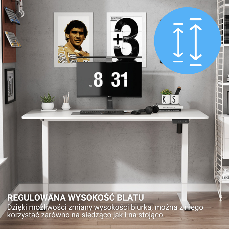 Biurko dla gracza komputerowe gamingowe elektryczne z regulacją wysokości 120x60 białe Atena