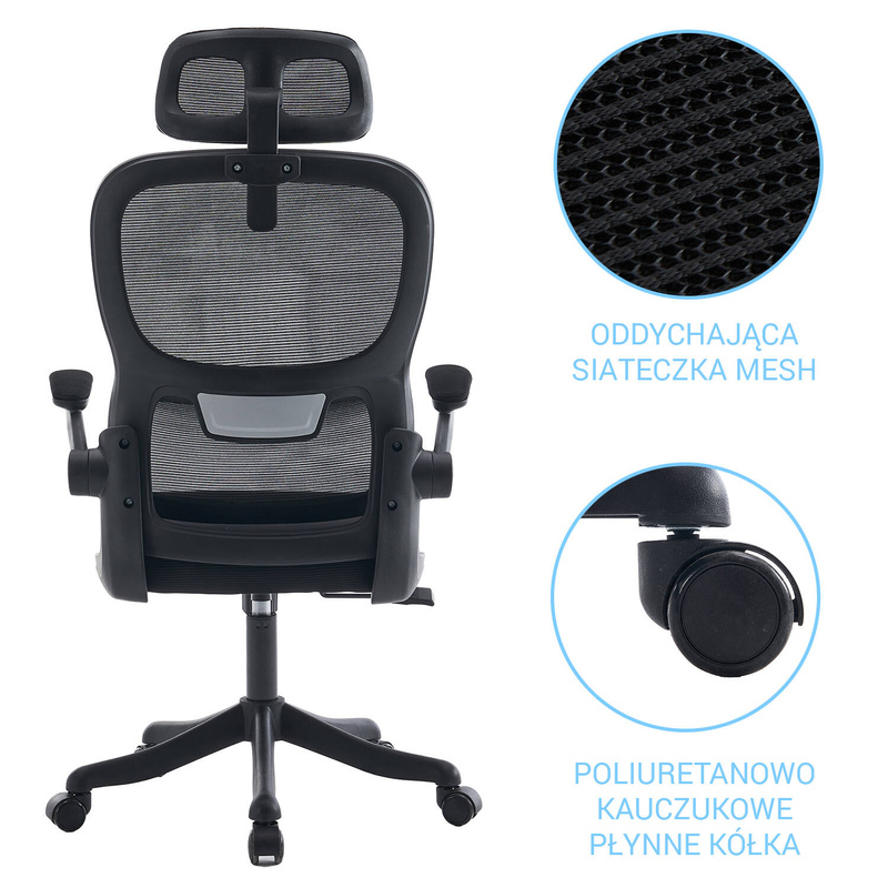 Fotel biurowy ergonomiczny obrotowy siateczkowy bujany krzesło czarny Classic