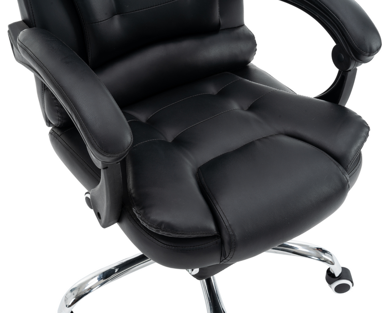 Fotel biurowy ergonomiczny obrotowy bujany krzesło z podnóżkiem ekoskóra czarny Relax