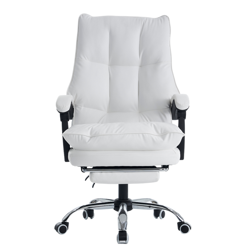 Fotel biurowy ergonomiczny obrotowy bujany krzesło z podnóżkiem ekoskóra biały Elegant