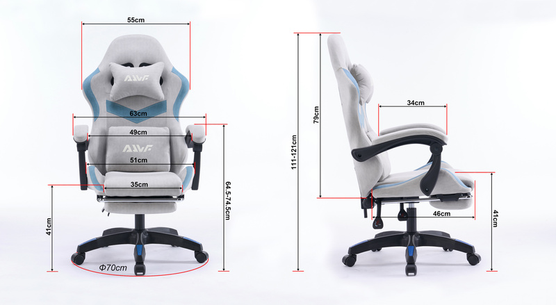 Fotel gamingowy z podnóżkiem zamszowy materiałowy krzesło dla gracza biurowy ergonomiczny szaro-niebieski Empo