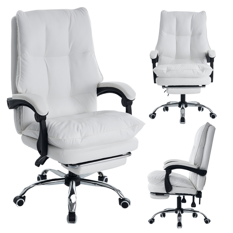 Fotel biurowy ergonomiczny obrotowy bujany krzesło z podnóżkiem ekoskóra biały Elegant