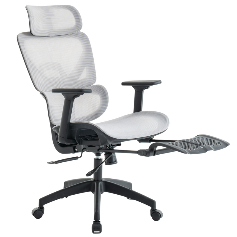 Fotel biurowy z podnóżkiem ergonomiczny obrotowy regulowany siateczkowy krzesło szaro-czarny Future