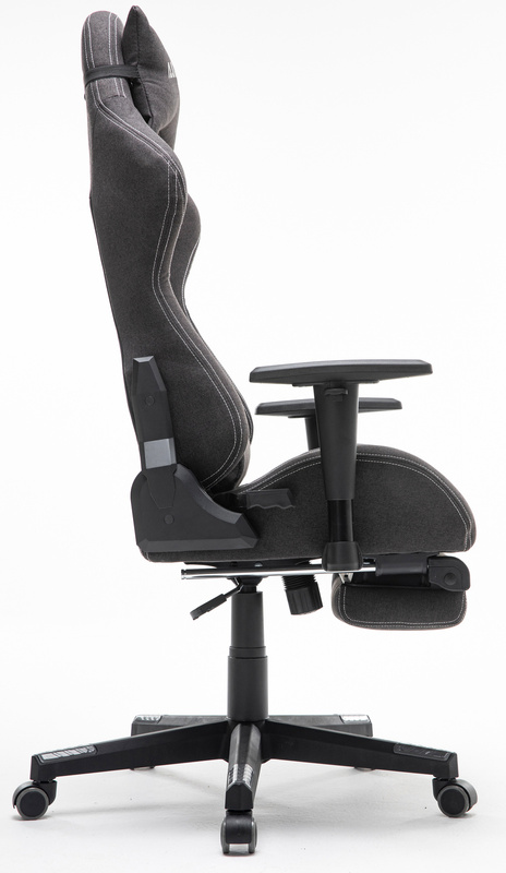 Fotel dla gracza gamingowy kubełkowy materiałowy ergonomiczny krzesło z podnóżkiem czarny Modern