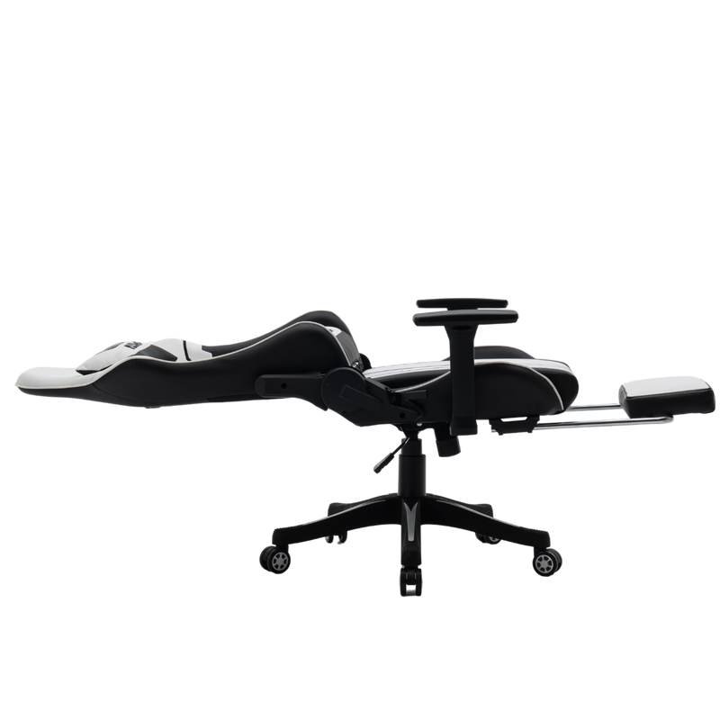 Fotel dla gracza gamingowy ergonomiczny krzesło z podnóżkiem biało-czarny Cyber