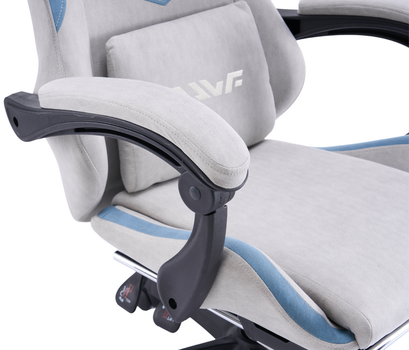 Fotel gamingowy z podnóżkiem zamszowy materiałowy krzesło dla gracza biurowy ergonomiczny szaro-niebieski Empo