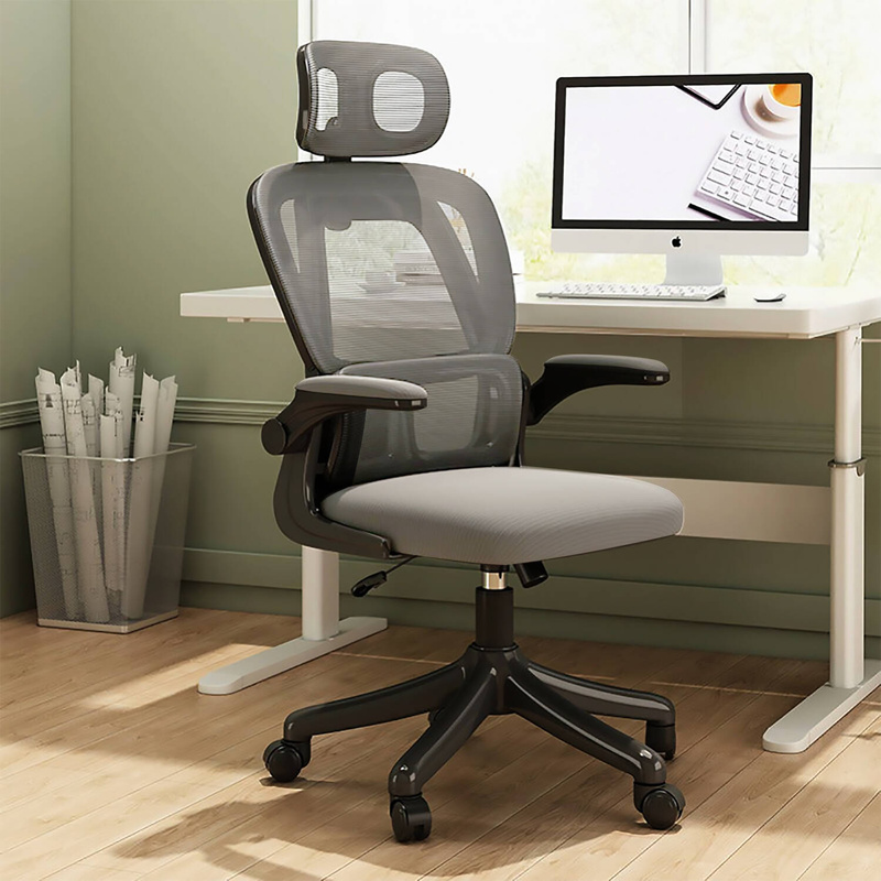 Fotel biurowy ergonomiczny obrotowy siateczkowy bujany szaro-czarny Classic