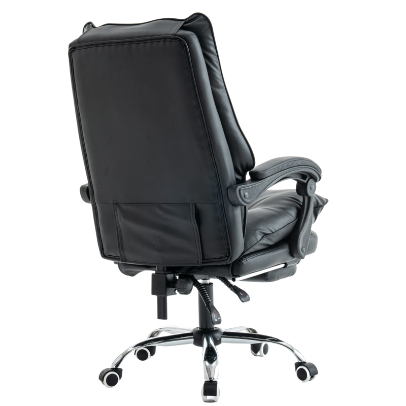 Fotel biurowy ergonomiczny obrotowy bujany krzesło z podnóżkiem ekoskóra czarny Elegant