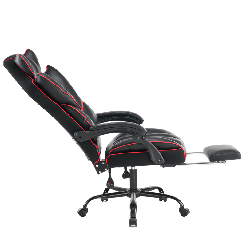 Fotel biurowy ergonomiczny obrotowy krzesło z podnóżkiem czarno-czerwony Premium