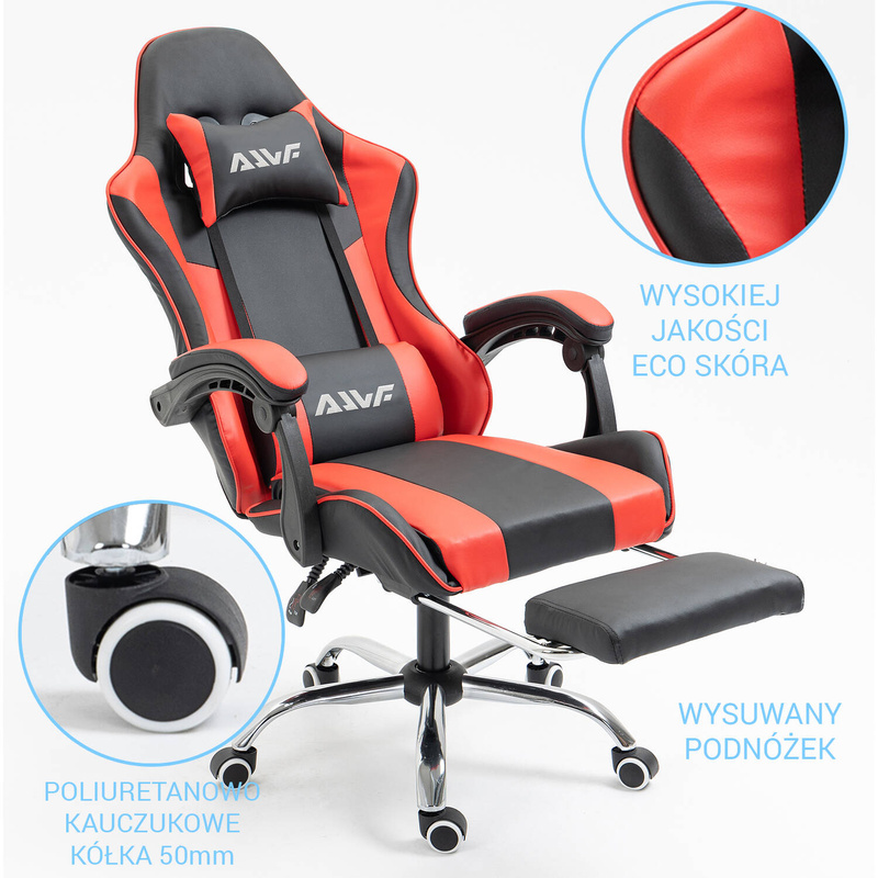 Fotel dla gracza ergonomiczny gamingowy obrotowy krzesło z podnóżkiem czerwono-czarny Boss
