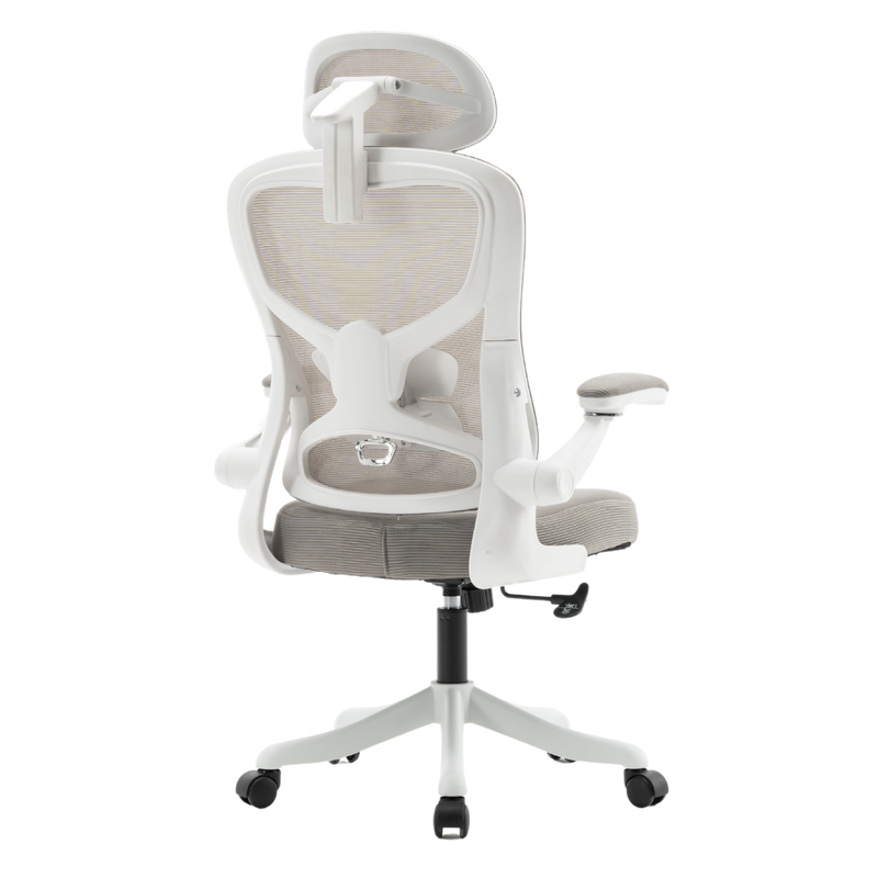 Fotel biurowy ergonomiczny obrotowy siateczkowy bujany krzesło szaro-biały Prime