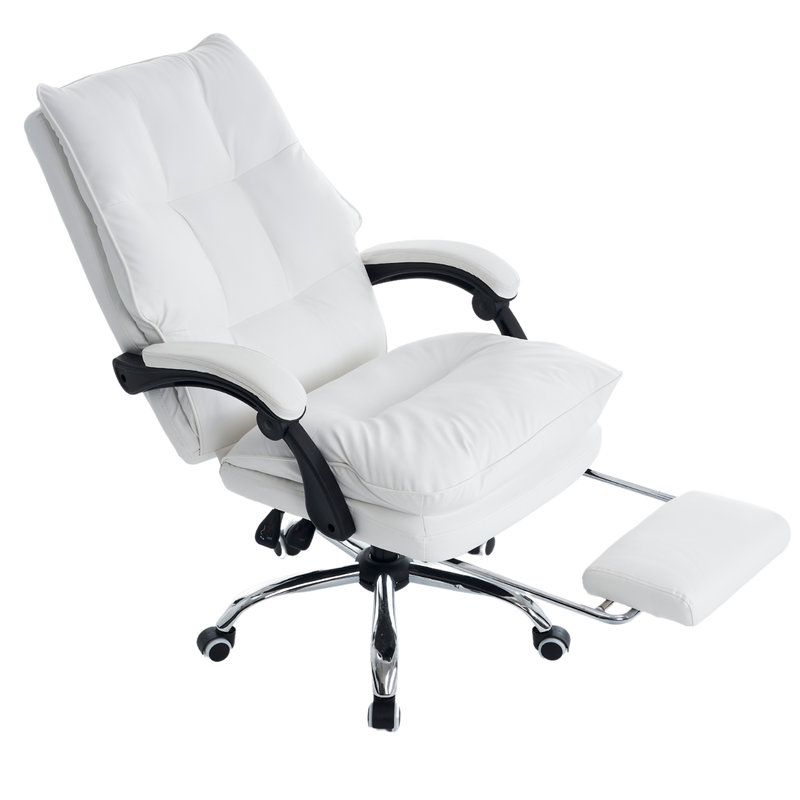 Fotel biurowy ergonomiczny obrotowy bujany krzesło z podnóżkiem ekoskóra biały Elegant