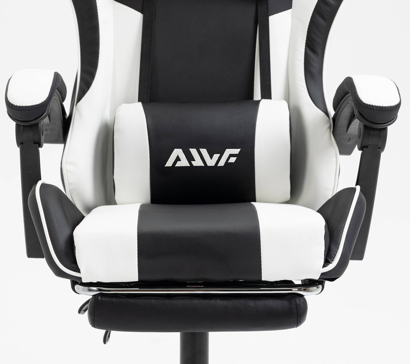 Fotel dla gracza gamingowy obrotowy krzesło z podnóżkiem biało-czarny Boss