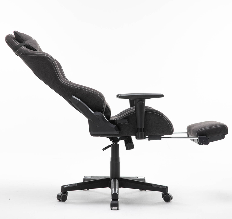 Fotel dla gracza gamingowy kubełkowy materiałowy ergonomiczny krzesło z podnóżkiem czarny Modern