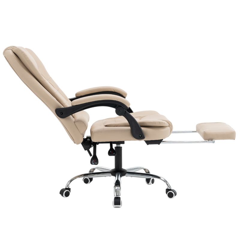 Fotel biurowy ergonomiczny obrotowy bujany krzesło z podnóżkiem ekoskóra beżowy Relax