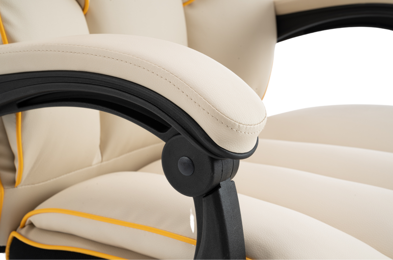 Fotel biurowy ergonomiczny obrotowy krzesło z podnóżkiem beżowo-złoty Premium