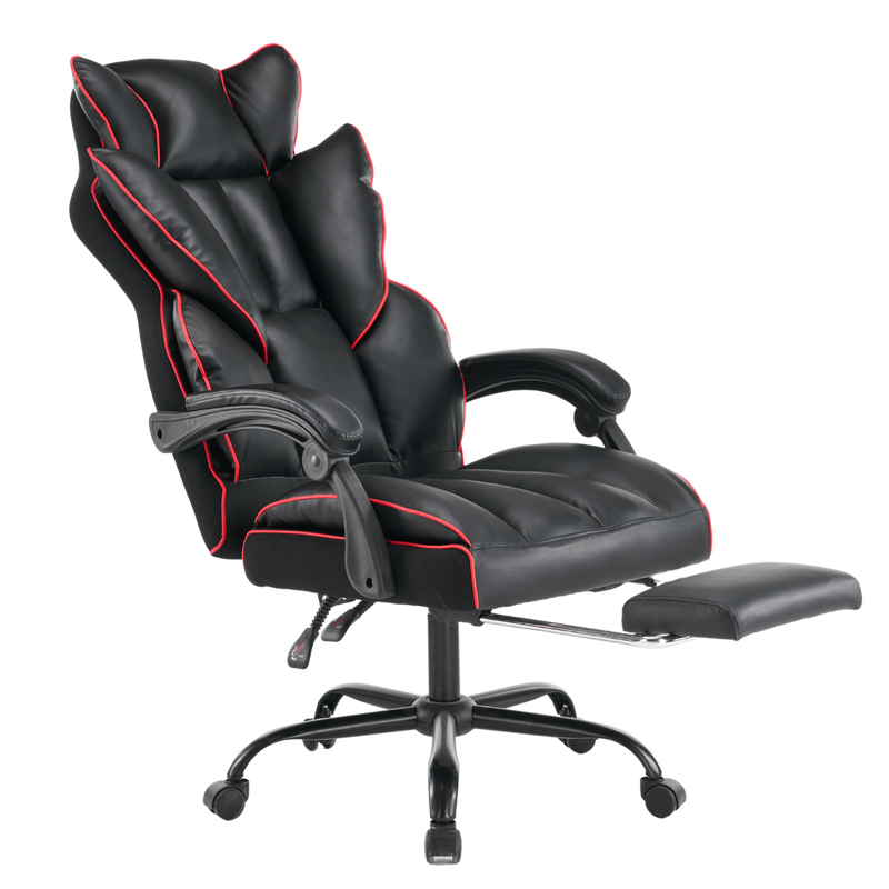 Fotel biurowy ergonomiczny obrotowy krzesło z podnóżkiem czarno-czerwony Premium