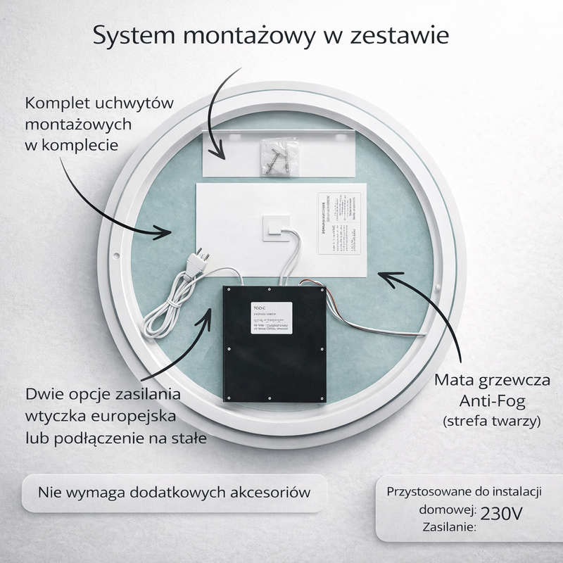 Lustro podświetlane LED ANTI-FOG 60 cm okrągłe J112