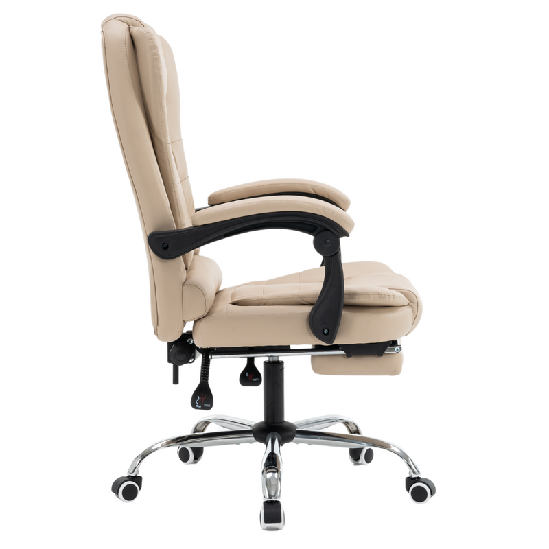 Fotel biurowy ergonomiczny obrotowy bujany krzesło z podnóżkiem ekoskóra beżowy Relax
