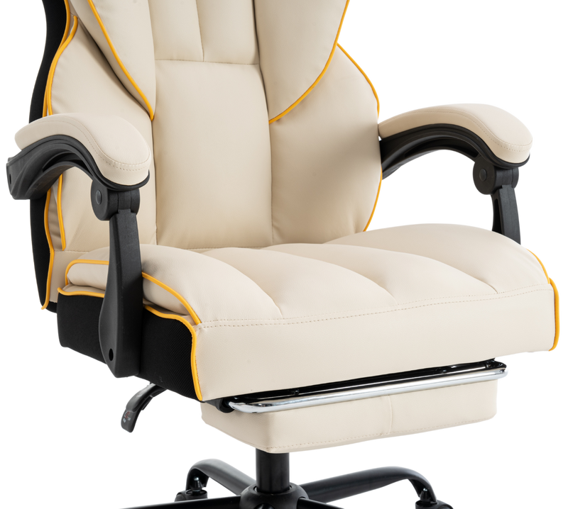 Fotel biurowy ergonomiczny obrotowy krzesło z podnóżkiem beżowo-złoty Premium