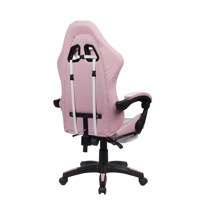 Fotel dla gracza gamingowy biurowy ergonomiczny z podnóżkiem krzesło obrotowe biało-różowy Sienna