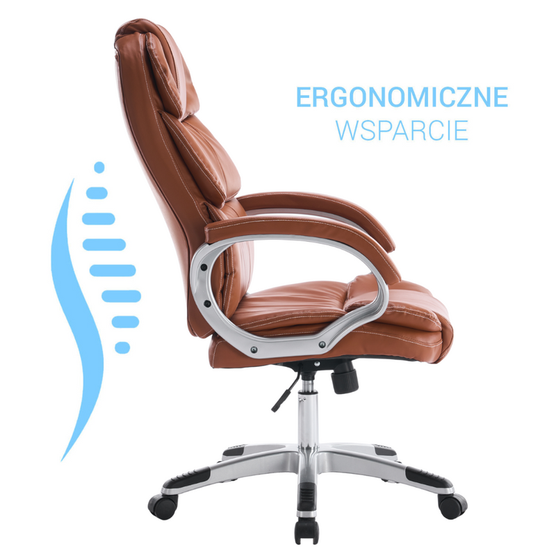 Fotel biurowy ergonomiczny obrotowy krzesło ekoskóra brązowy Grand