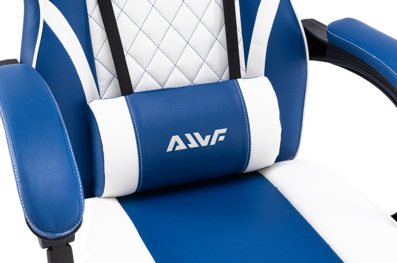 Fotel gamingowy z podnóżkiem ekoskóra krzesło dla gracza biurowy ergonomiczny niebiesko-biały Champion